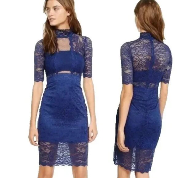 NWT Express Women's Sheath Dress Size 6 Red Floral Lace Mock Neck Short Sleeve - Picture 6 of 6